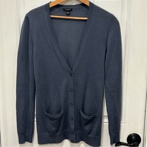 Ann Taylor 100% Extrafine Merino Wool Cardigan Sweater Button Slate Blue Size S